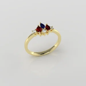 Trinity prsten – 14kt Rubin, safir & DIA